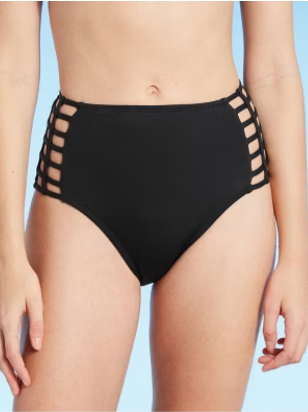 Shade & Shore Black High Waist Bikini Bottom with Side Cutouts